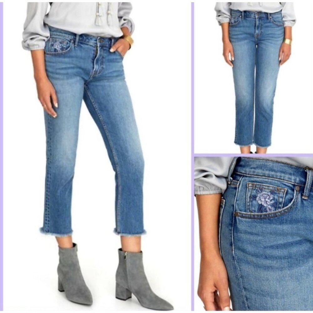 Johnny Was The Cropped Boyfriend Straight Jeans Stretch Frayed Hem Size 26 Women